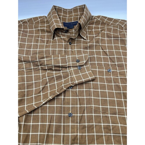 Scott Barber Dress Shirt Mens Large Gold Check Plaid Cotton - Picture 1 of 5